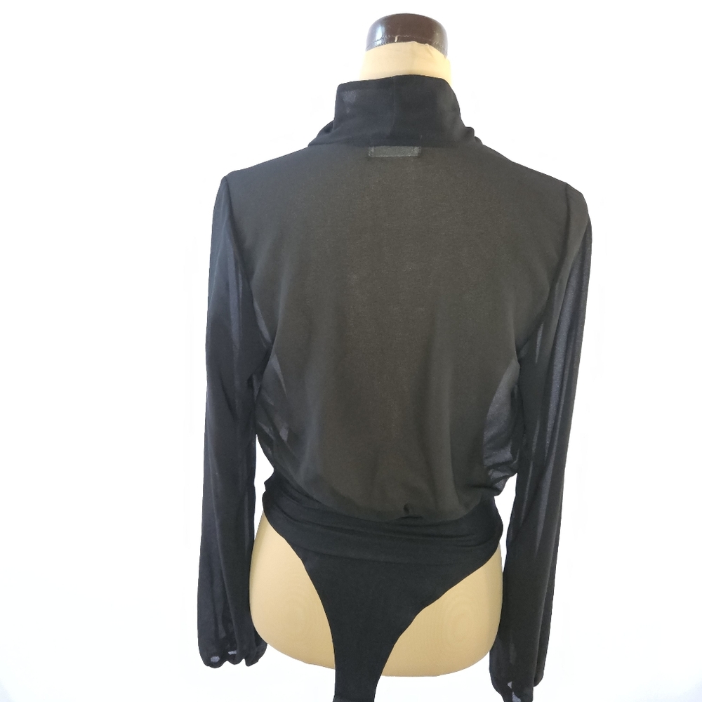 Ibiss Black Wrap V-Neck Long Sleeve Bodysuit - Picture 3 of 7
